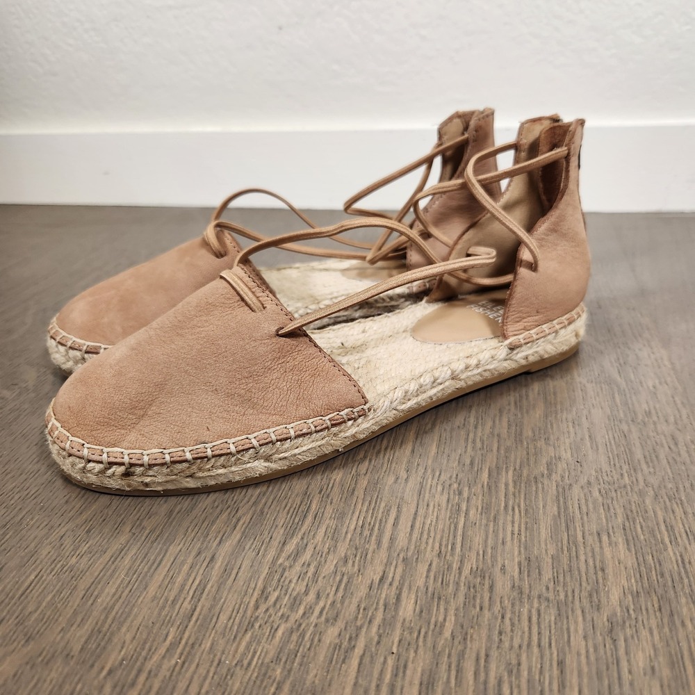 New Eileen Fisher Women's Honey Leather Lace-Up Espadrille Flats Size 5 Tan
